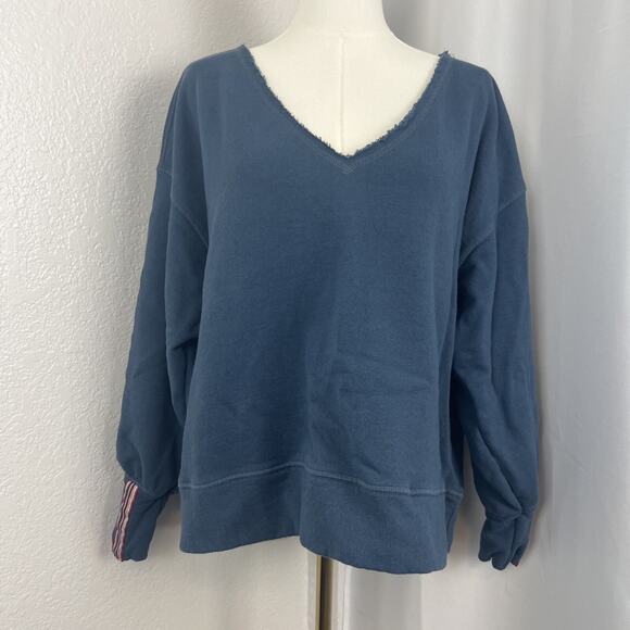 Free People Sweater Womens Small Blue V-Neck Athleisure Pullover Comfy Cozy Boho - Picture 1 of 12